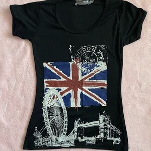 Black Fitted Top with London Graphic